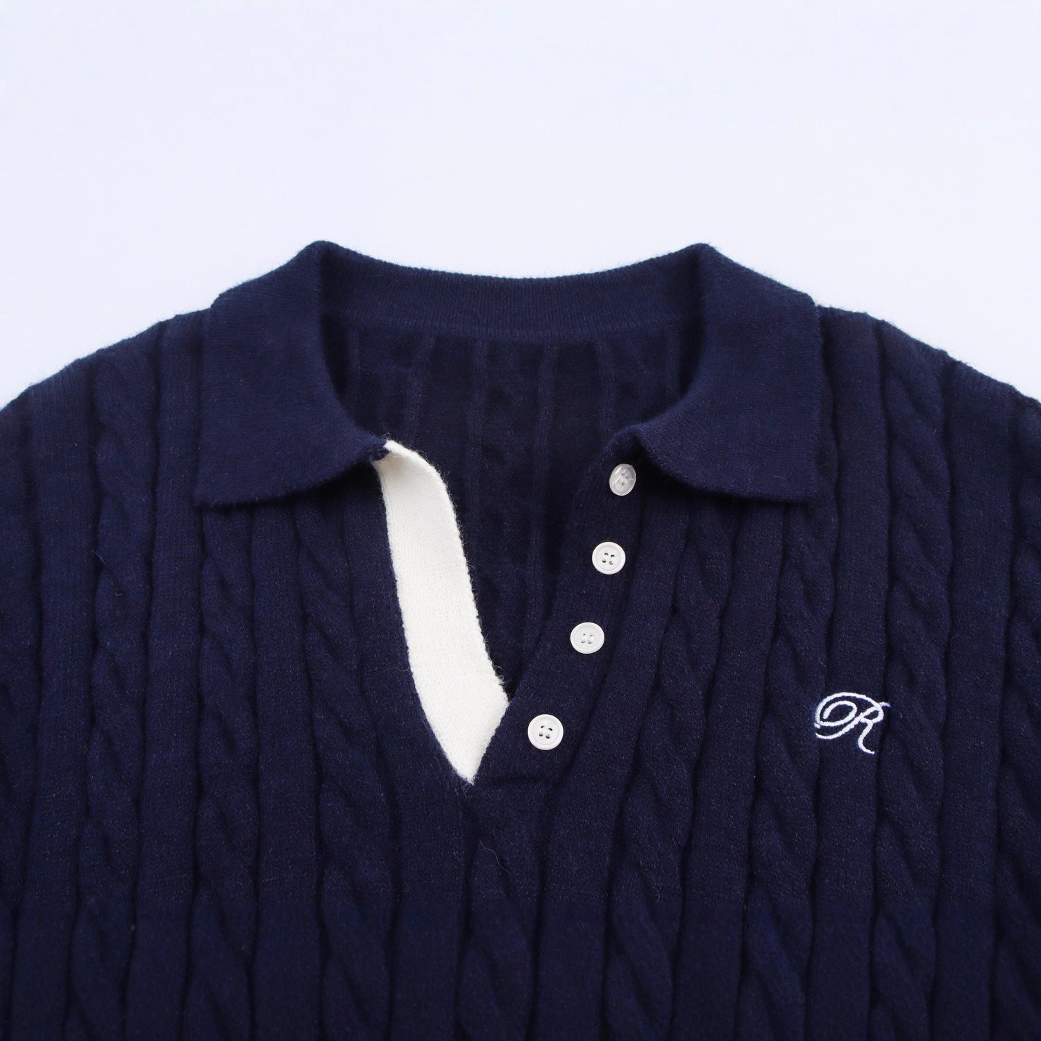 Damen Strick-Pyjama-Set mit klassischem Muster und elegantem Kragen WW