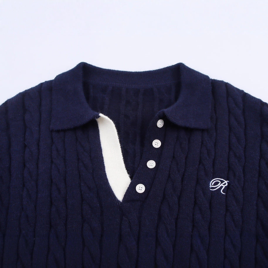 Damen Strick-Pyjama-Set mit klassischem Muster und elegantem Kragen WW