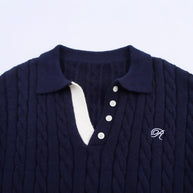 Damen Strick-Pyjama-Set mit klassischem Muster und elegantem Kragen WW