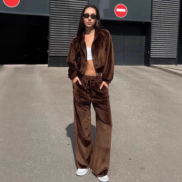 Damen bequemer Sportanzug mit lockerer Passform und Kapuzenjacke WW