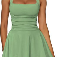 Damen Skaterkleid mit Raffung und breiten Trägern WW