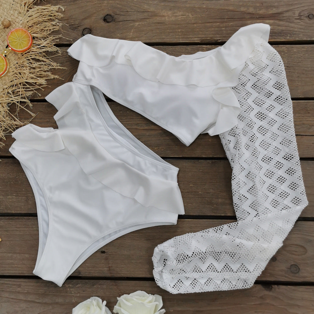 Damen Badeanzug Set mit verspieltem Rüschendesign und atmungsaktiven Spitzenärmel WW