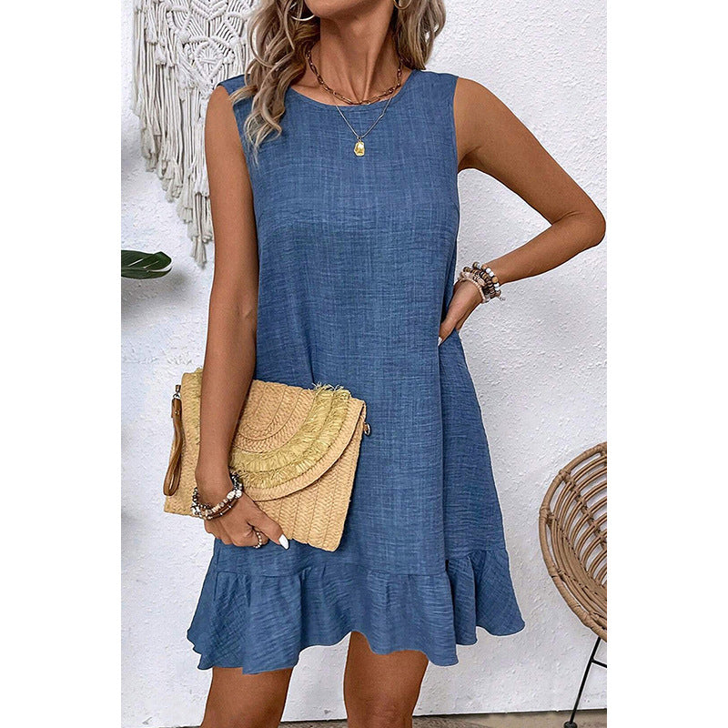 Damen ärmelloses Kleid mit Rüschensaum und lässigem Schnitt WW