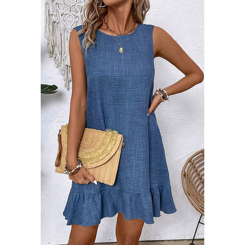 Damen ärmelloses Kleid mit Rüschensaum und lässigem Schnitt WW