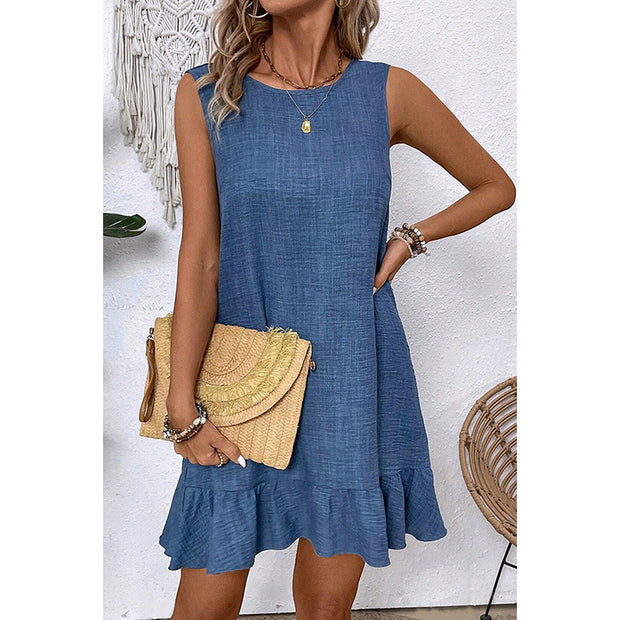 Damen ärmelloses Kleid mit Rüschensaum und lässigem Schnitt WW