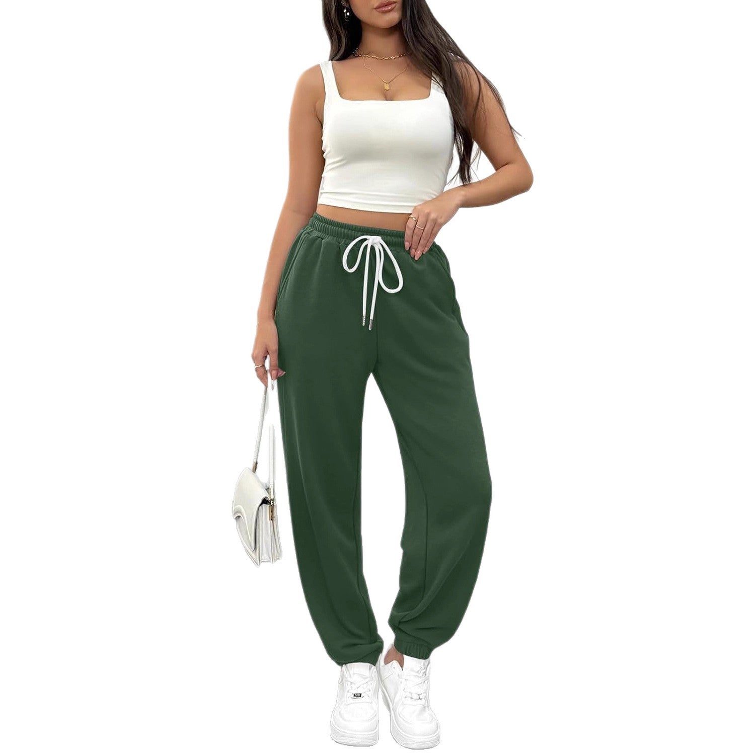 Damen Bequeme Sporthose mit elastischem Bund und Kordelzug WW