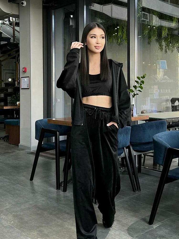Damen sportliches Freizeit-Set mit cropped Top und weiter Hose WW