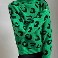 Damen Stehkragen Pullover mit Leopardenmuster WW