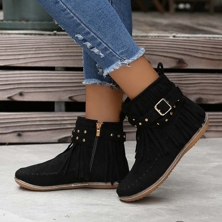 W&W Mode | Boho Stiefelette Mit Fransen Und Schnallen Für Damen
