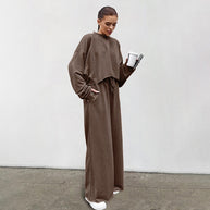 Damen Bequemes Cropped Sweatshirt und Weite Hose Set WW