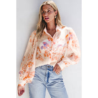 Damen luftiges Blusenshirt mit floralem Design und voluminösen Ärmeln WW