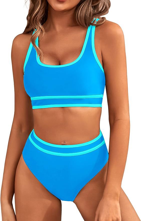 Damen Sportliches Bikini-Set mit breiten Trägern und hohem Schnitt WW