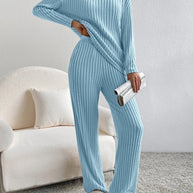 Damen bequemer Strickanzug aus hochwertigem Baumwollmix mit modernem Rippenmuster WW