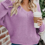 Damen Grobstrickpullover mit tiefem V-Ausschnitt und lockerer Passform WW