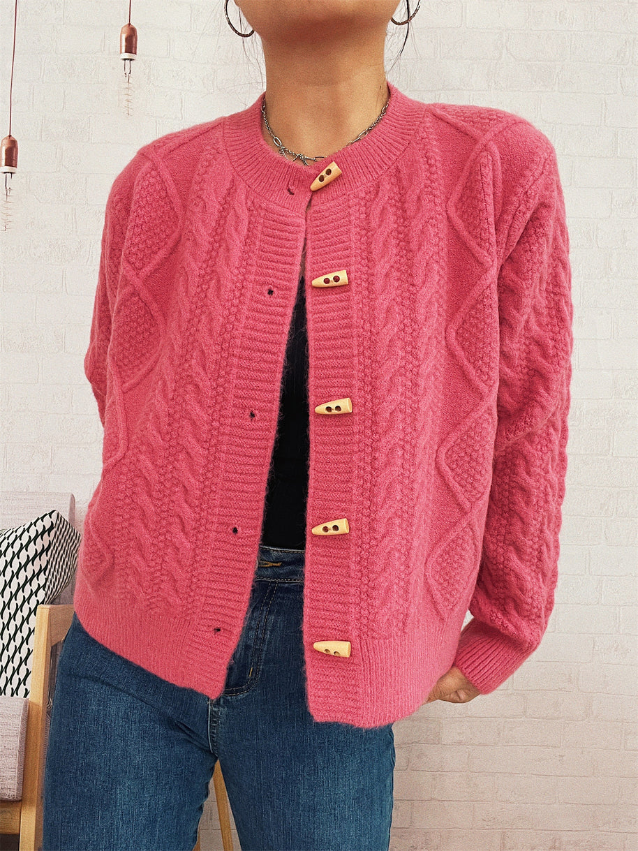 Damen Strickjacke mit dekorativen Knöpfen und strukturierter Webart WW