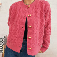 Damen Strickjacke mit dekorativen Knöpfen und strukturierter Webart WW