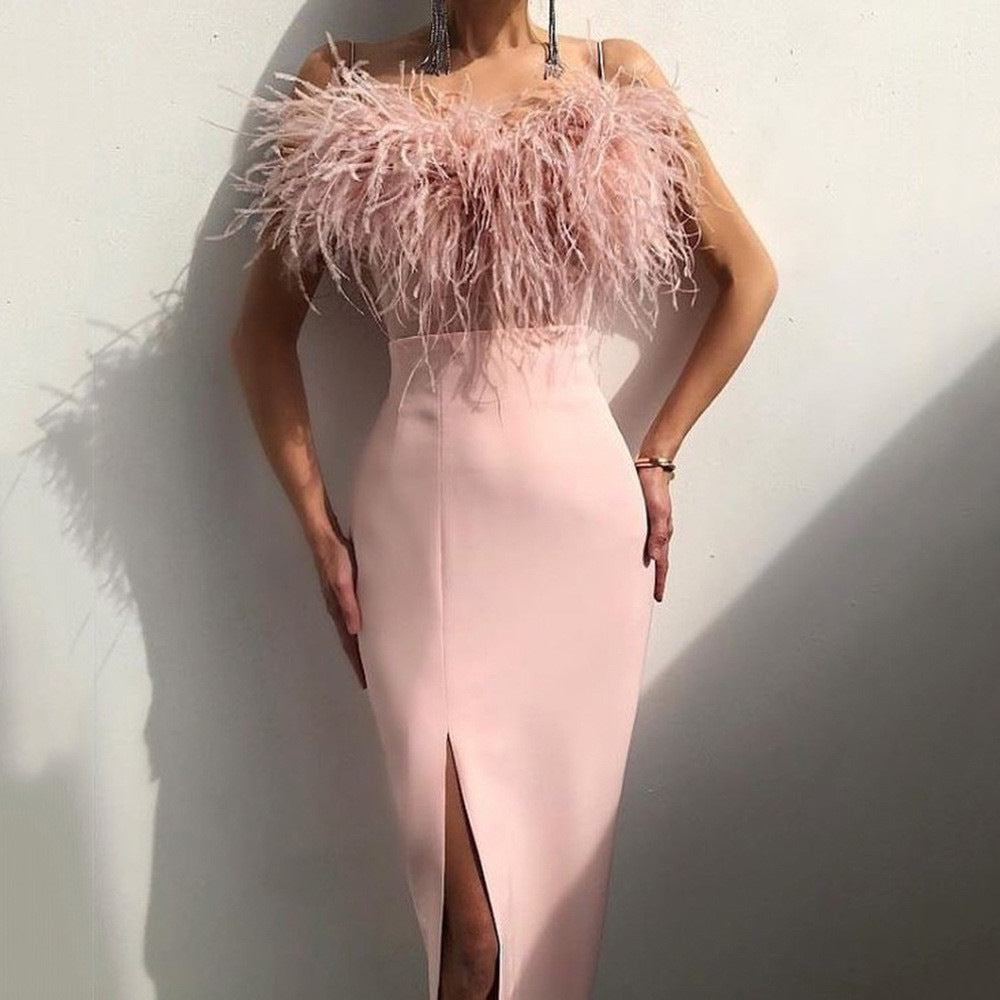 Damen Abendkleid mit feiner Federapplikation WW