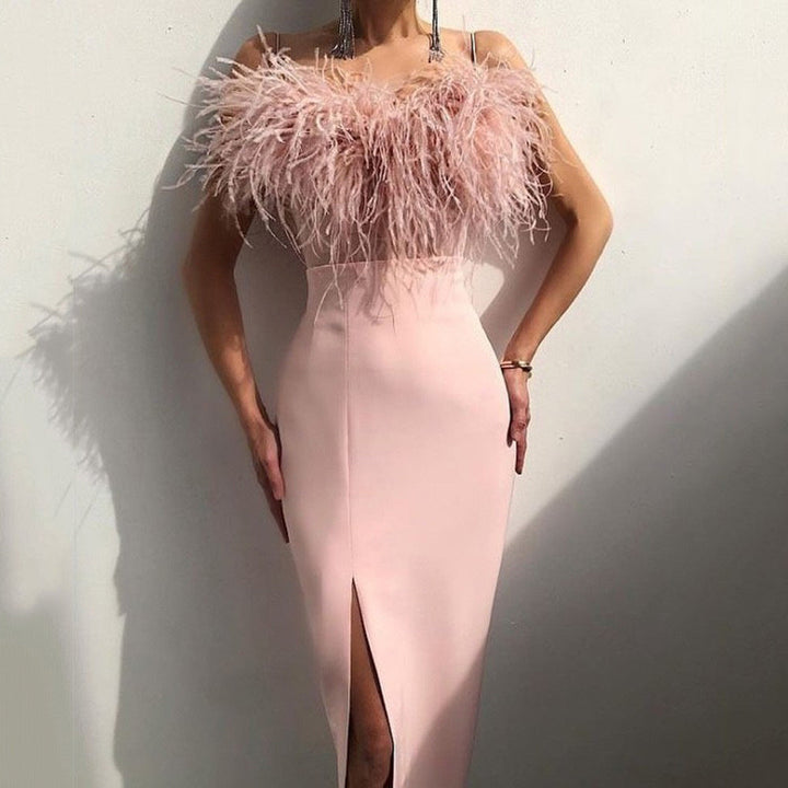 Damen Abendkleid mit feiner Federapplikation W&W Mode
