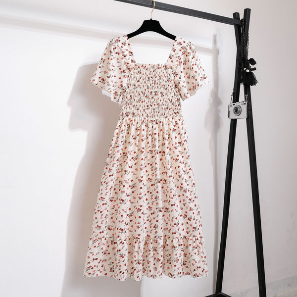 Damen Blumengemustertes Midikleid mit elastischer Taille und voluminösem Rock WW