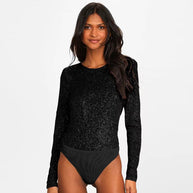 Damen Glitzernder Body mit langen Ärmeln und elegantem Design WW
