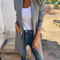 Damen lässiger oversize Mantel mit offenem Kragen und praktischen Taschen WW