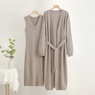 Damen 2-teiliges Kleid und Cardigan-Set mit V-Ausschnitt WW