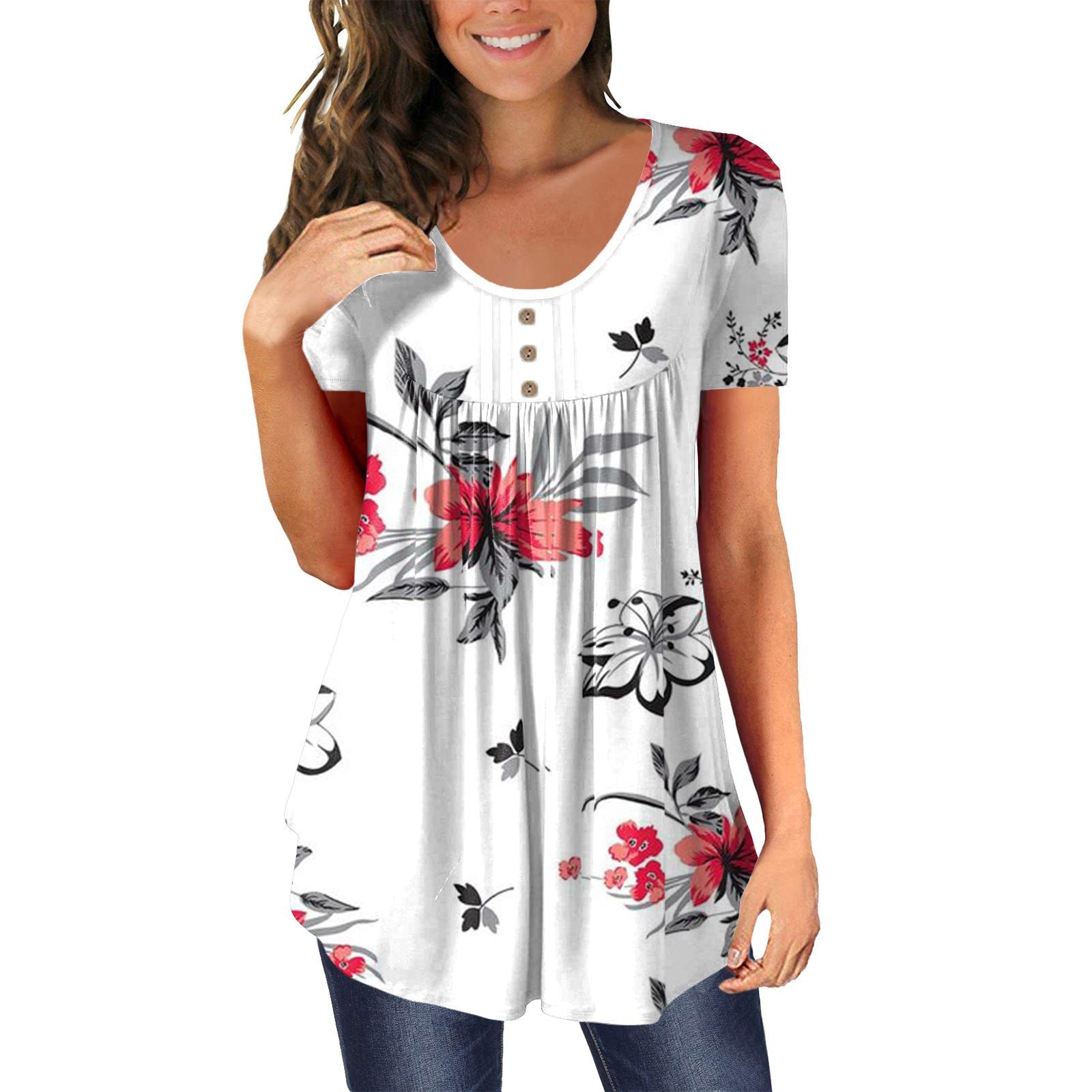 Damen Floral Print Casual Tunika Top WW