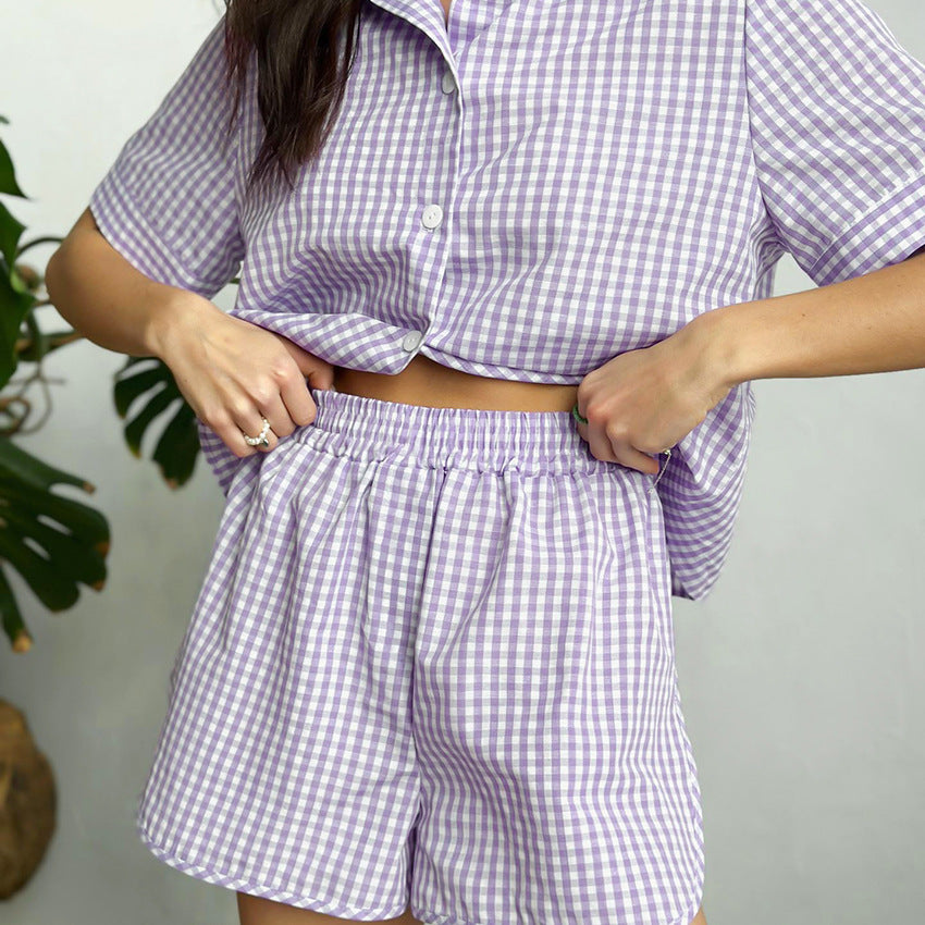 Damen Pyjama-Set mit kariertem Design und kurzen Ärmeln WW