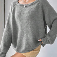 Damen Bequemer Oversized Pullover mit weitem Rundhalsausschnitt WW