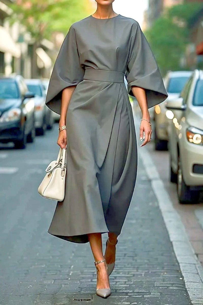 Damen Elegantes Maxikleid mit Puffärmeln und tailliertem Schnitt WW