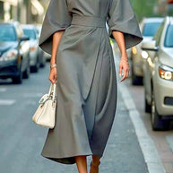 Damen Elegantes Maxikleid mit Puffärmeln und tailliertem Schnitt WW