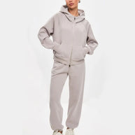Damen sportliches Fleece-Hoodie-Set mit verschließbarem Reißverschluss WW