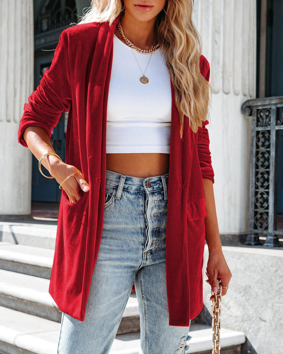 Damen lässiger Longcardigan mit seitlichen Taschen und offenem Schnitt WW