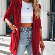Damen lässiger Longcardigan mit seitlichen Taschen und offenem Schnitt WW