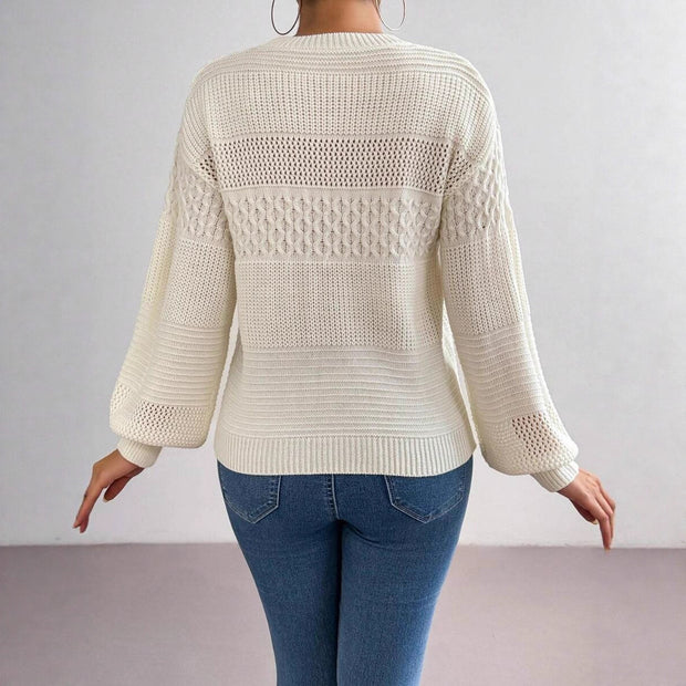 Damen Strickpullover mit modernem Lochmuster WW