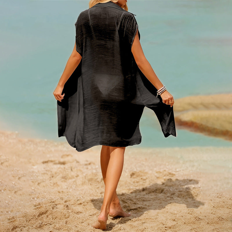 Damen lässige Strandbluse aus leichtem Leinen W&W Mode