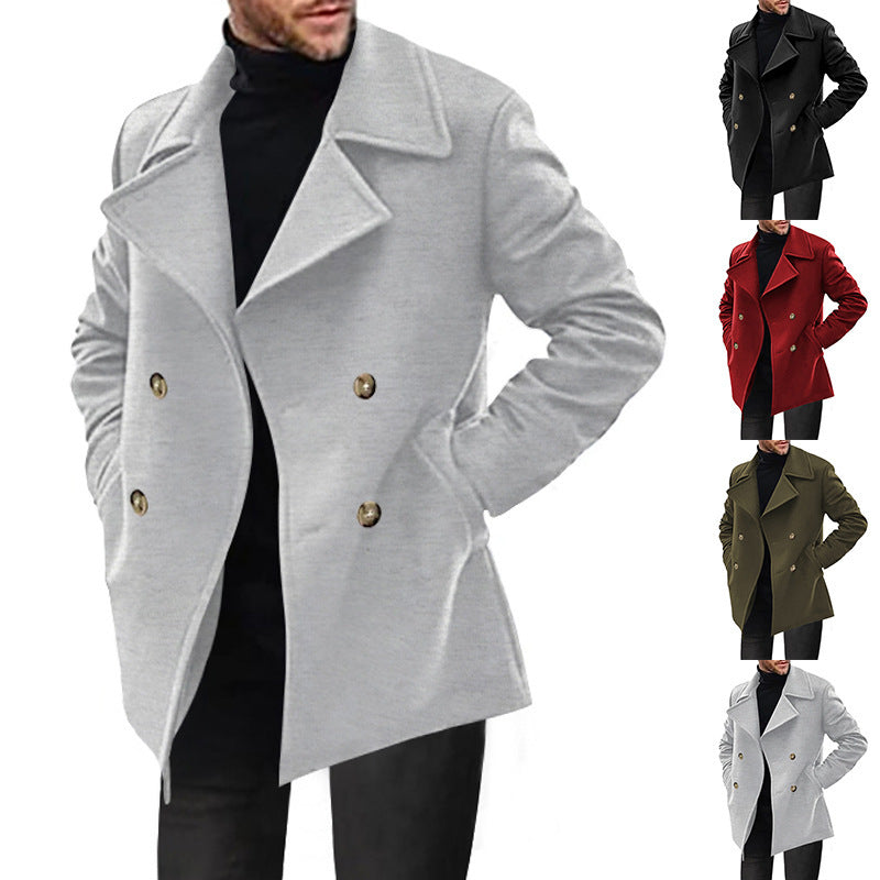 Herren Designer Wollmantel mit doppelter Knopfleiste WW