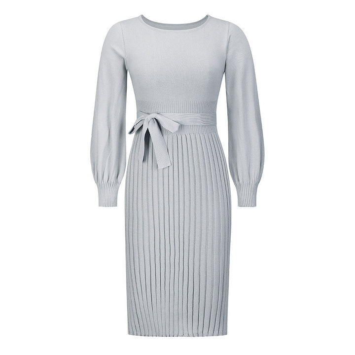Damen Strickkleid mit taillierbarem Gürtel und langen Ärmeln W&W Mode
