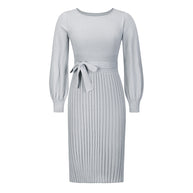 Damen Strickkleid mit taillierbarem Gürtel und langen Ärmeln WW