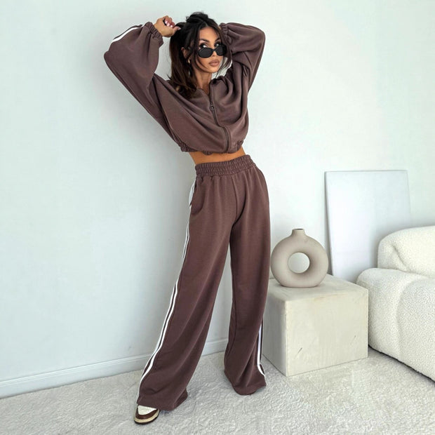 Damen Sportliches Zweiteiler-Set mit voluminösen Ärmel und elastischen Bund WW