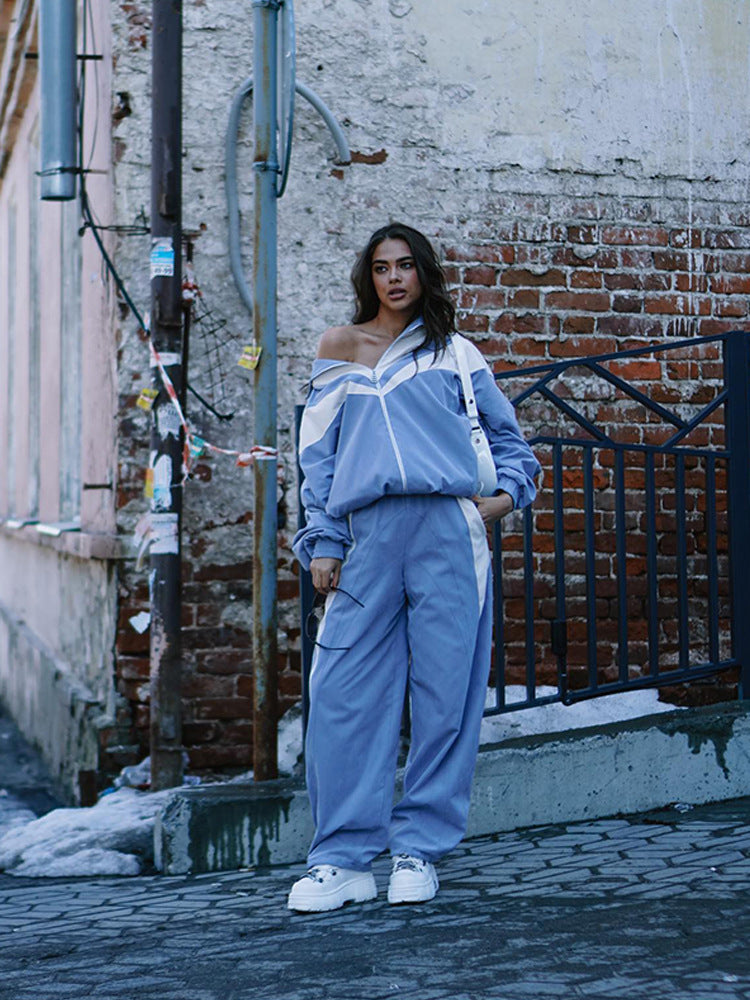 Damen Sportliche Freizeitjacke und weite Hose Set WW