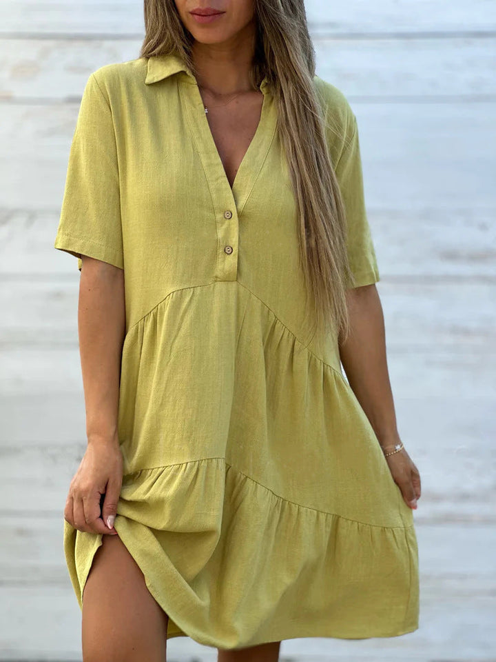 Damen lockeres Hemdkleid mit Knopfdetails und fließendem Saum W&W Mode