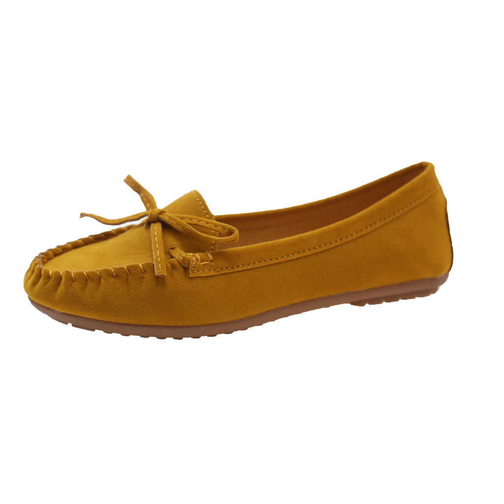 Damen Casual Wildleder Mokassin Ballerinas mit dekorativer Schleife WW