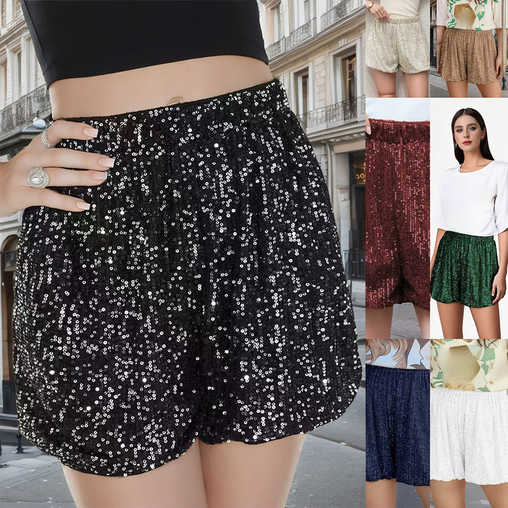 Damen Glitzernde Shorts mit elastischem Bund W&W Mode