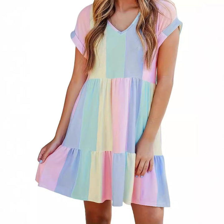Damen Freizeitkleid mit farbenfrohem Streifenmuster und fließendem Design W&W Mode