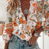 WW | Chiffon V-Ausschnitt Langarmshirt
