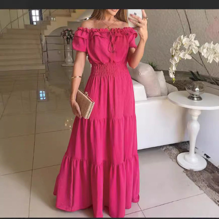 Damen Maxikleid mit Off-Shoulder Design und Volant-Ärmeln W&W Mode