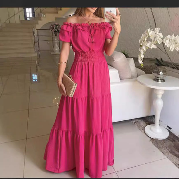 Damen Maxikleid mit Off-Shoulder Design und Volant-Ärmeln WW