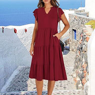 Damen Freizeit-Maxikleid mit überraschenden Rüschendetails und praktischen Taschen WW