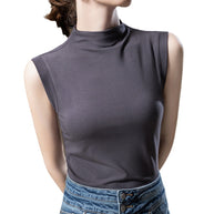 Damen ärmelloses Oberteil mit elegantem hohen Kragen und fließendem Material WW